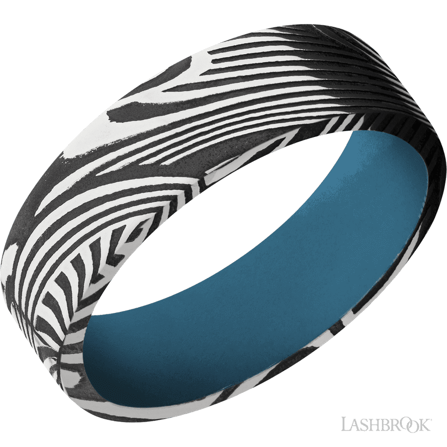 7 mm wide Flat Sunset band featuring a Royal Blue sleeve.