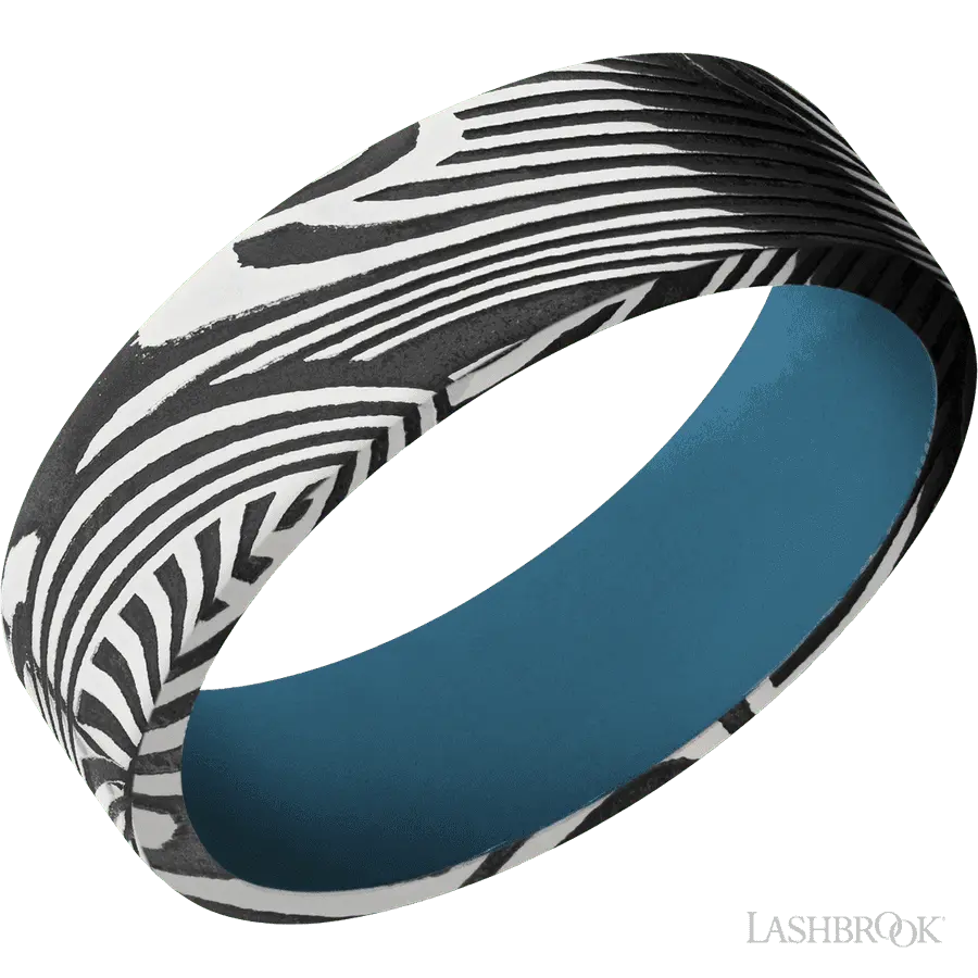 7 mm wide Flat Sunset band featuring a Royal Blue sleeve.