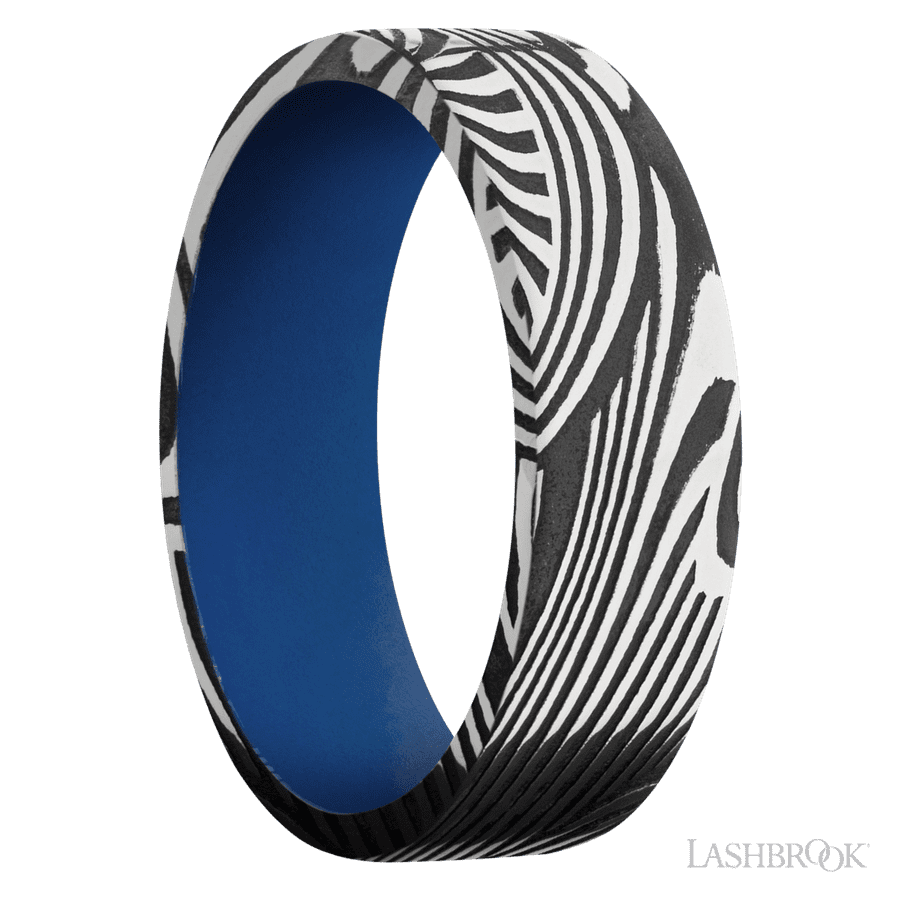 7 mm wide Flat Sunset band featuring a Royal Blue sleeve.