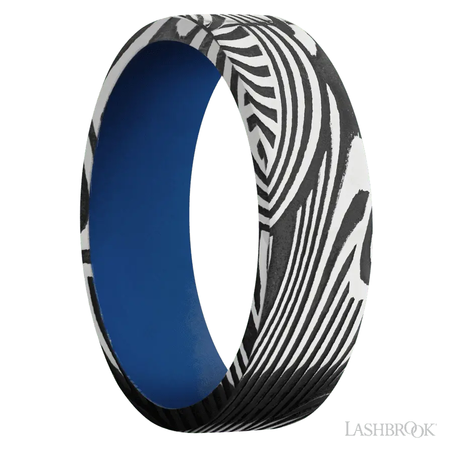 7 mm wide Flat Sunset band featuring a Royal Blue sleeve.