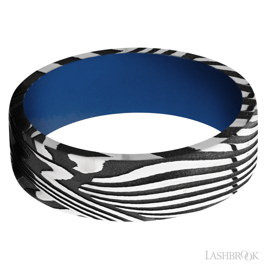 7 mm wide Flat Sunset band featuring a Royal Blue sleeve.