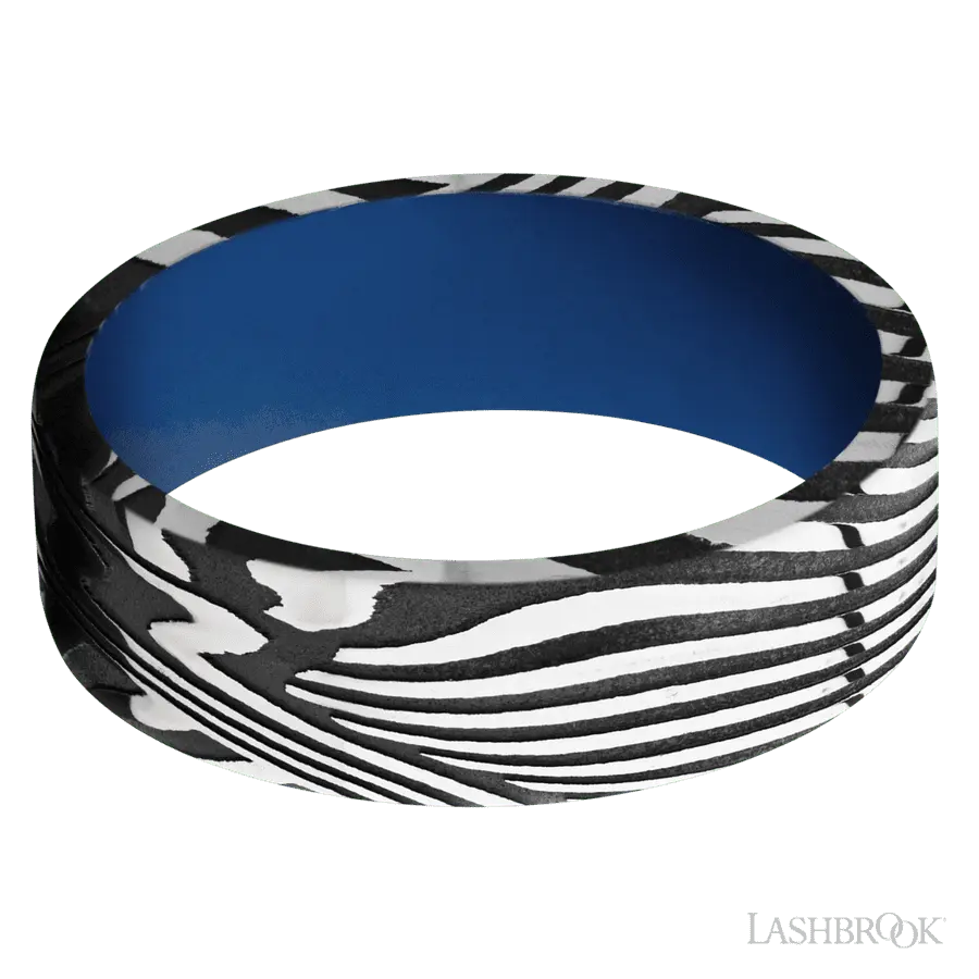 7 mm wide Flat Sunset band featuring a Royal Blue sleeve.