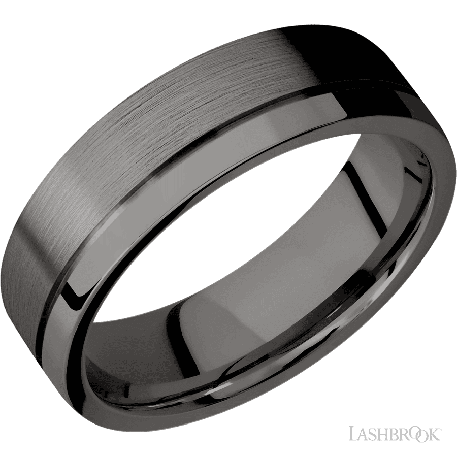 7 mm wide Flat with Off Center Accent Groove Tantalum Noir band.