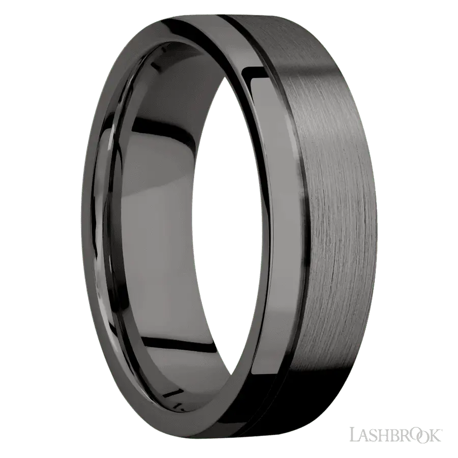 7 mm wide Flat with Off Center Accent Groove Tantalum Noir band.