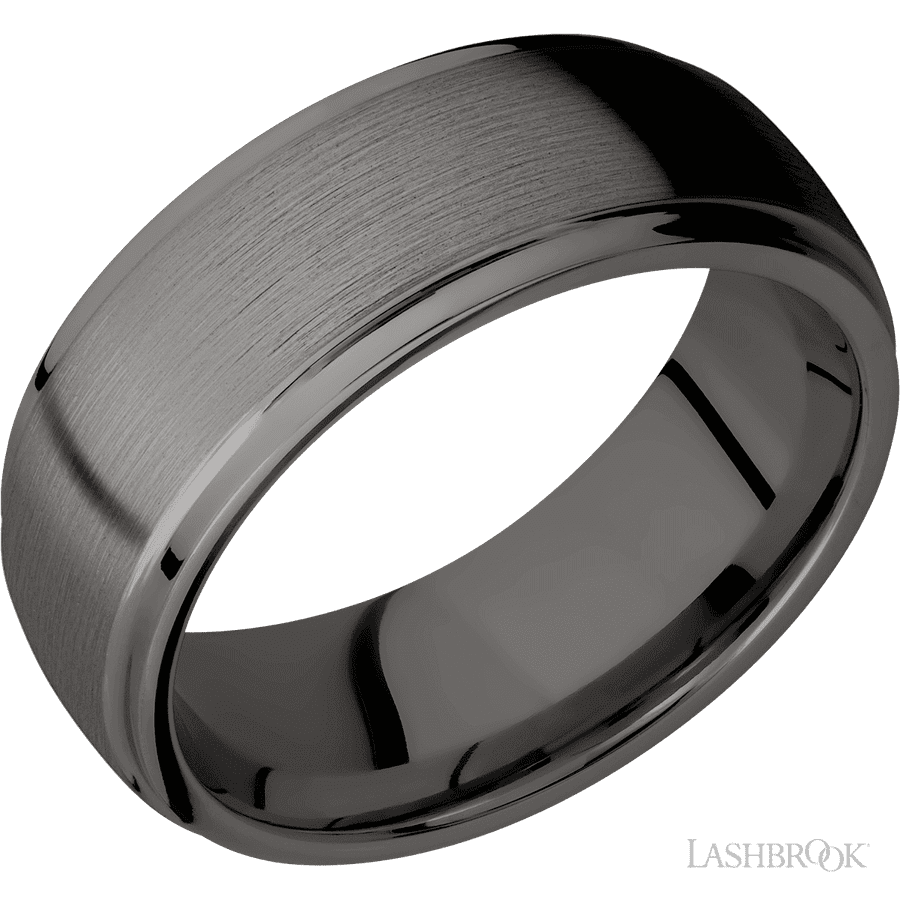 8 mm wide Domed Stepped Down Edges Tantalum Noir band.