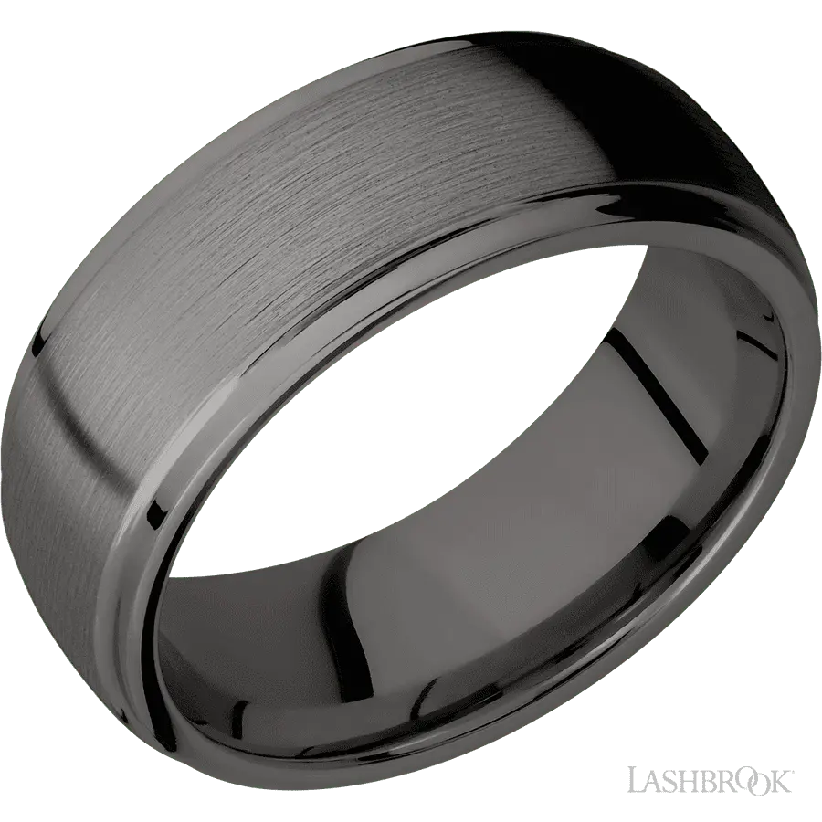 8 mm wide Domed Stepped Down Edges Tantalum Noir band.