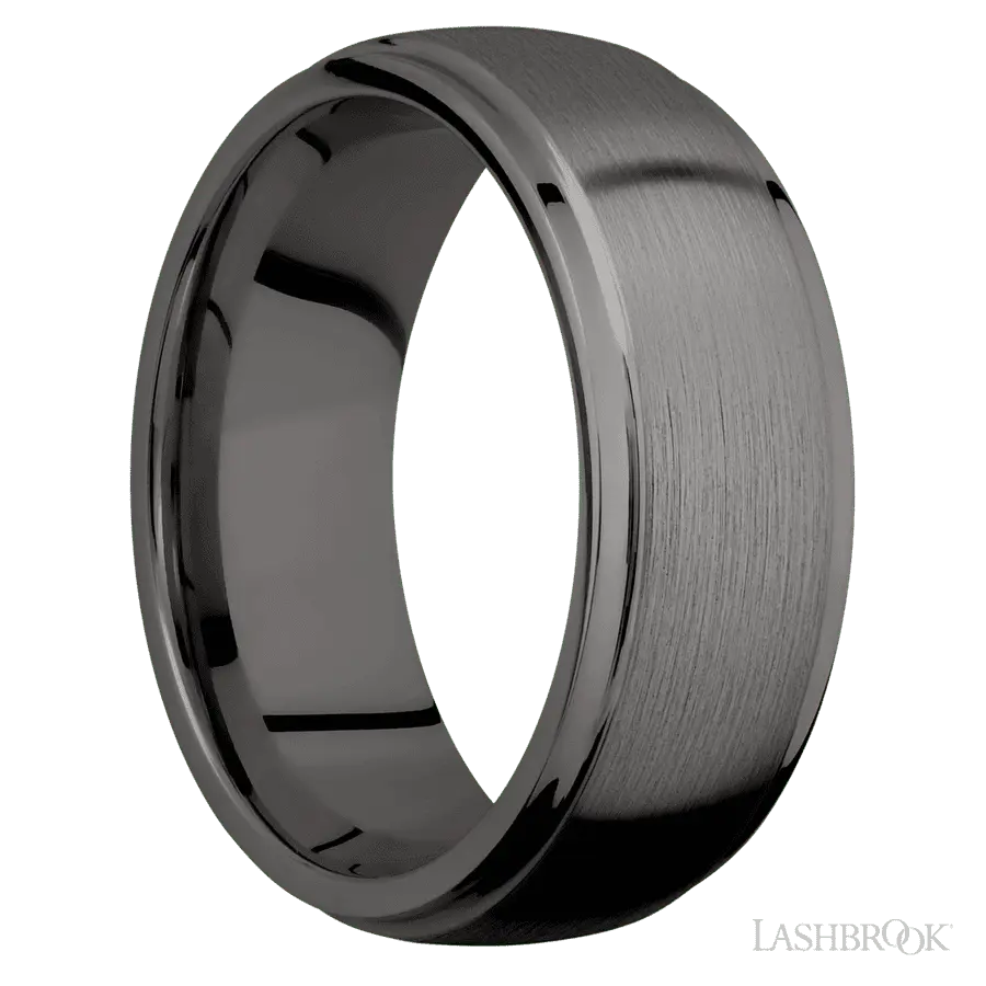 8 mm wide Domed Stepped Down Edges Tantalum Noir band.