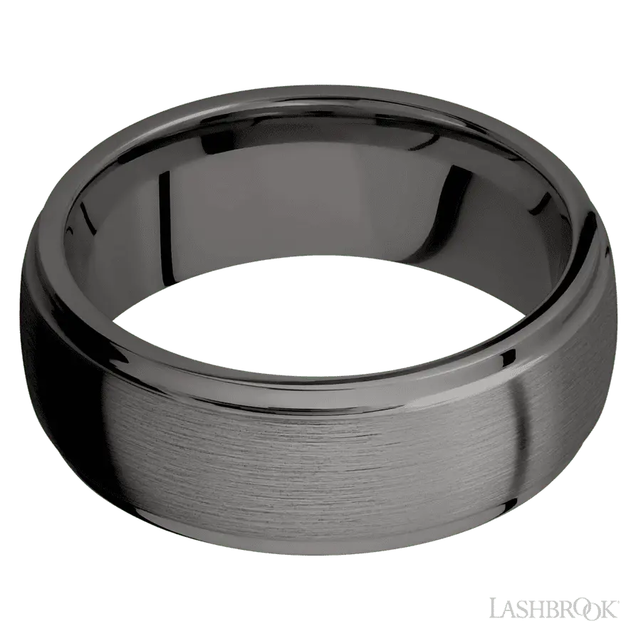 8 mm wide Domed Stepped Down Edges Tantalum Noir band.