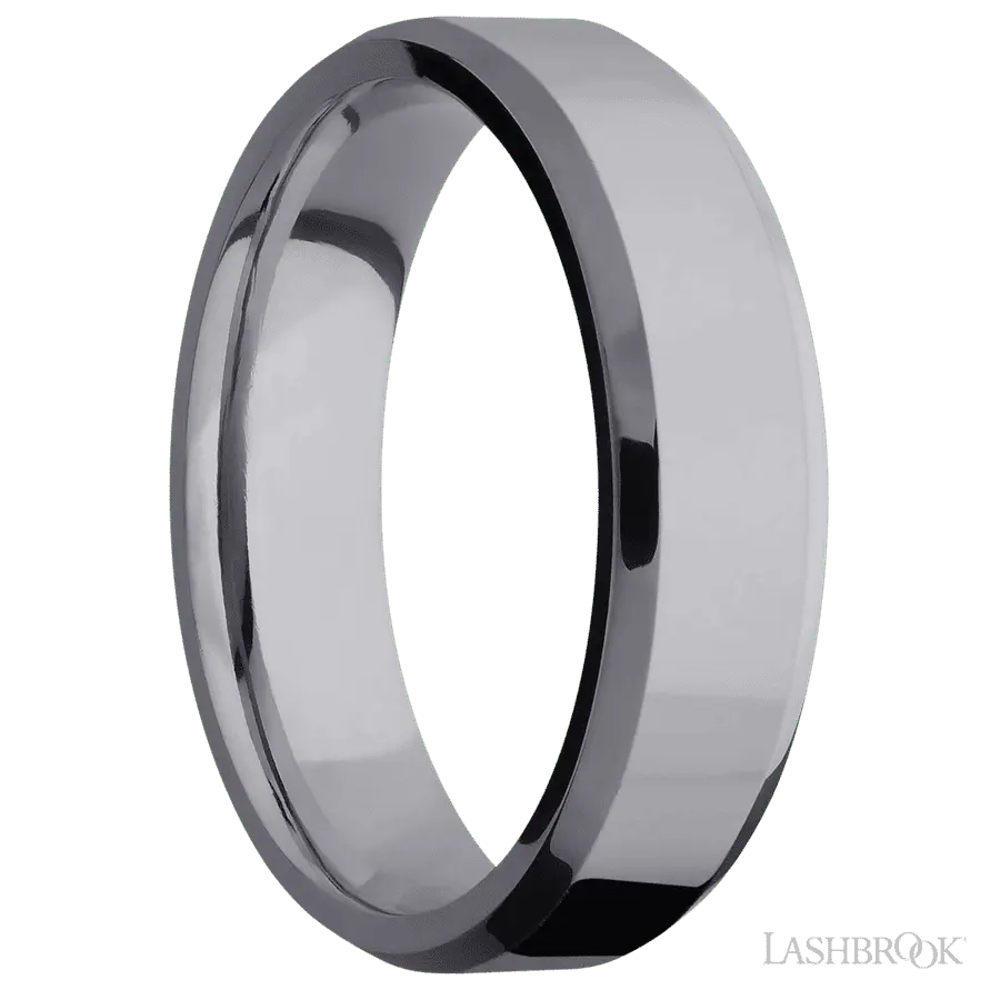 6 mm wide Beveled Tantalum band.