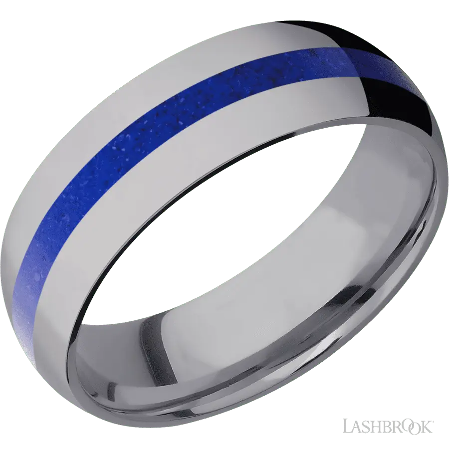 7 mm wide/Domed/Tantalum band with one 2 mm Centered inlay of Lapis.