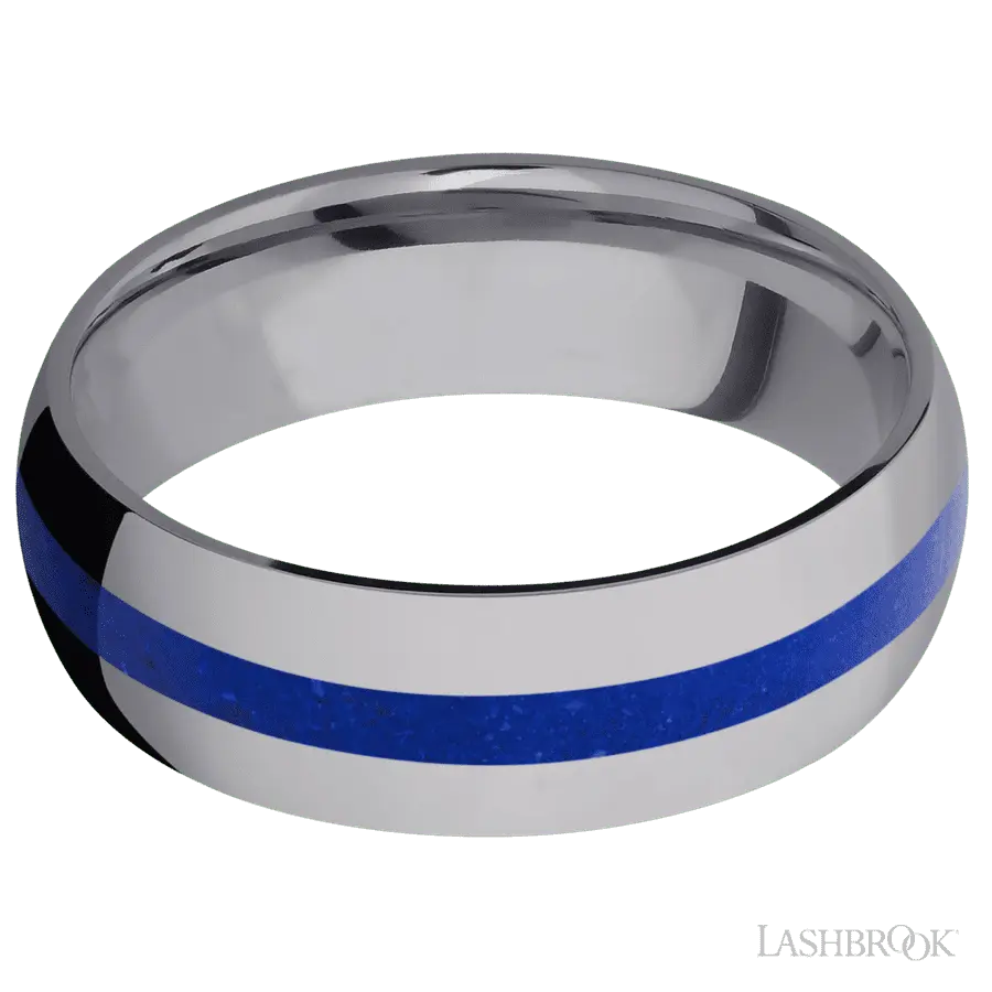 7 mm wide/Domed/Tantalum band with one 2 mm Centered inlay of Lapis.
