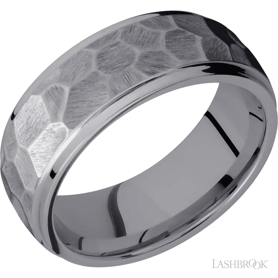 8 mm wide Domed Stepped Down Edges Tantalum band.