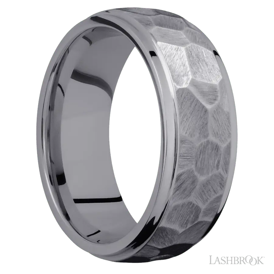 8 mm wide Domed Stepped Down Edges Tantalum band.