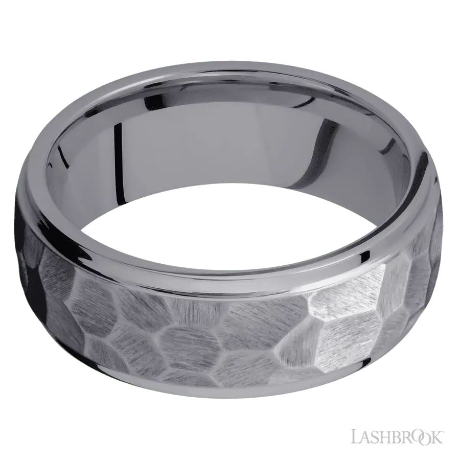 8 mm wide Domed Stepped Down Edges Tantalum band.