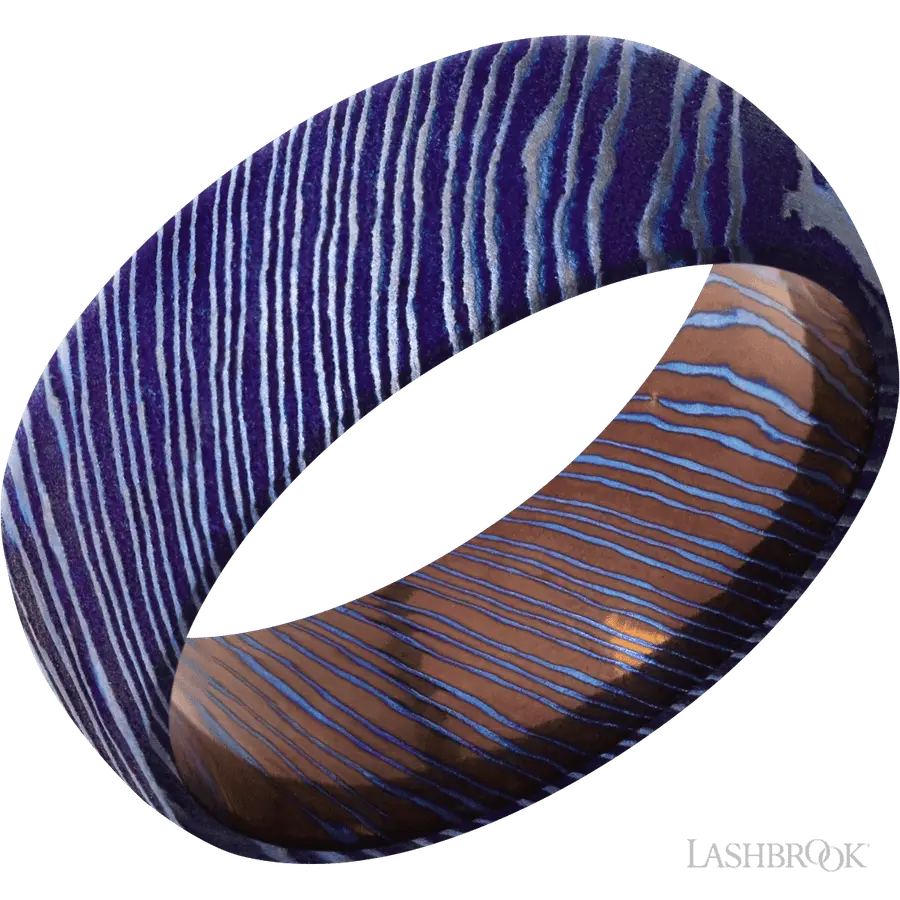 8 mm wide Domed Titanium Damascus band.