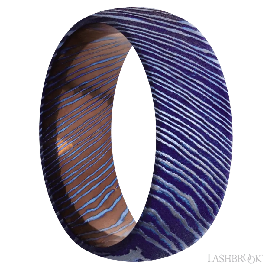 8 mm wide Domed Titanium Damascus band.