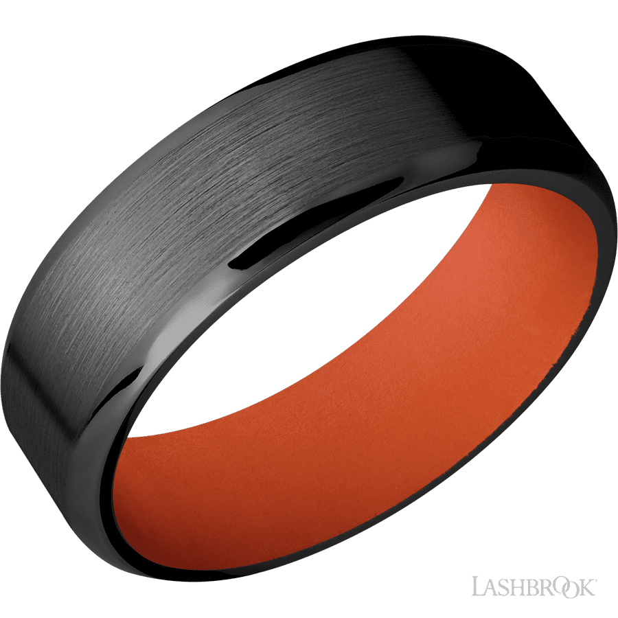7 mm wide Beveled Zirconium band featuring a Hunter Orange sleeve. in Zirconium by Lashbrook | The Diamond Store Las Vegas
