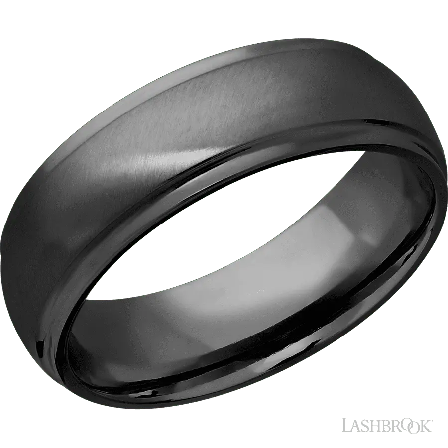 7 mm wide Domed Stepped Down Edges Zirconium band.