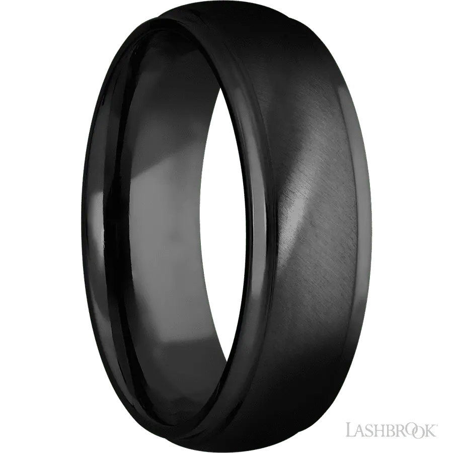 7 mm wide Domed Stepped Down Edges Zirconium band.