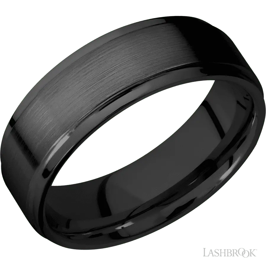 7 mm wide Flat Grooved Edges Zirconium band.