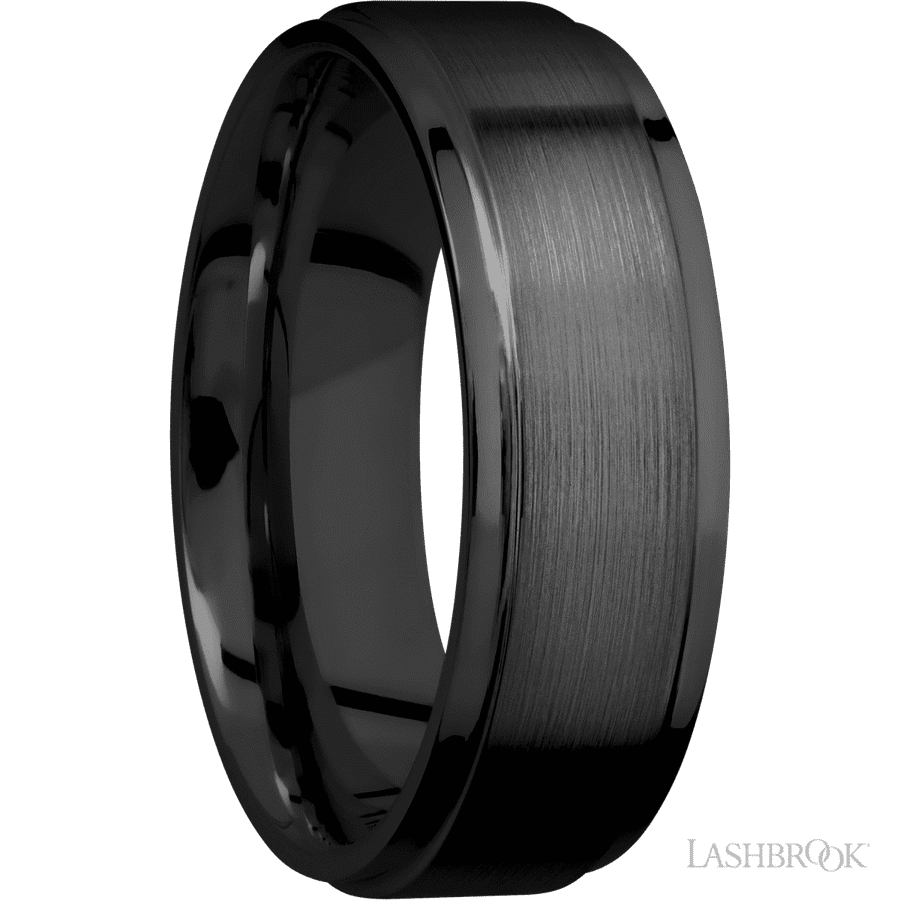 7 mm wide Flat Grooved Edges Zirconium band.