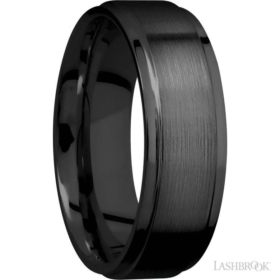 7 mm wide Flat Grooved Edges Zirconium band.