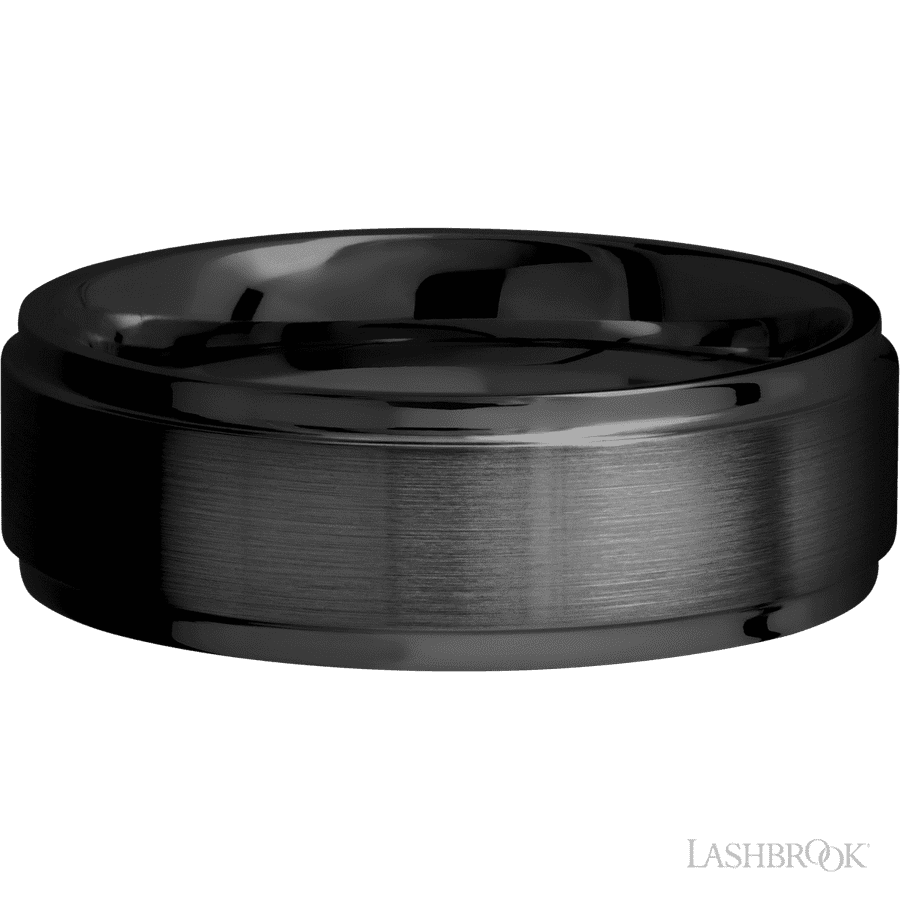 7 mm wide Flat Grooved Edges Zirconium band.