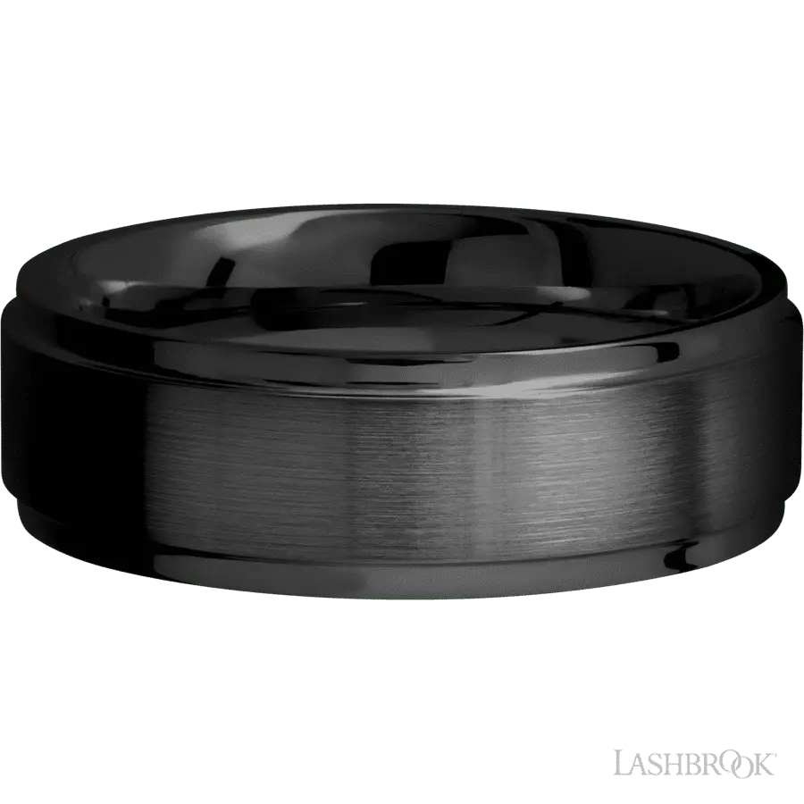 7 mm wide Flat Grooved Edges Zirconium band.