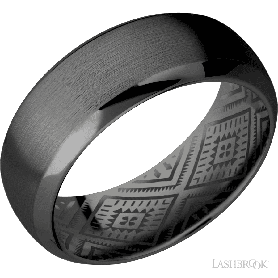 8 mm wide Domed Bevel Zirconium band.