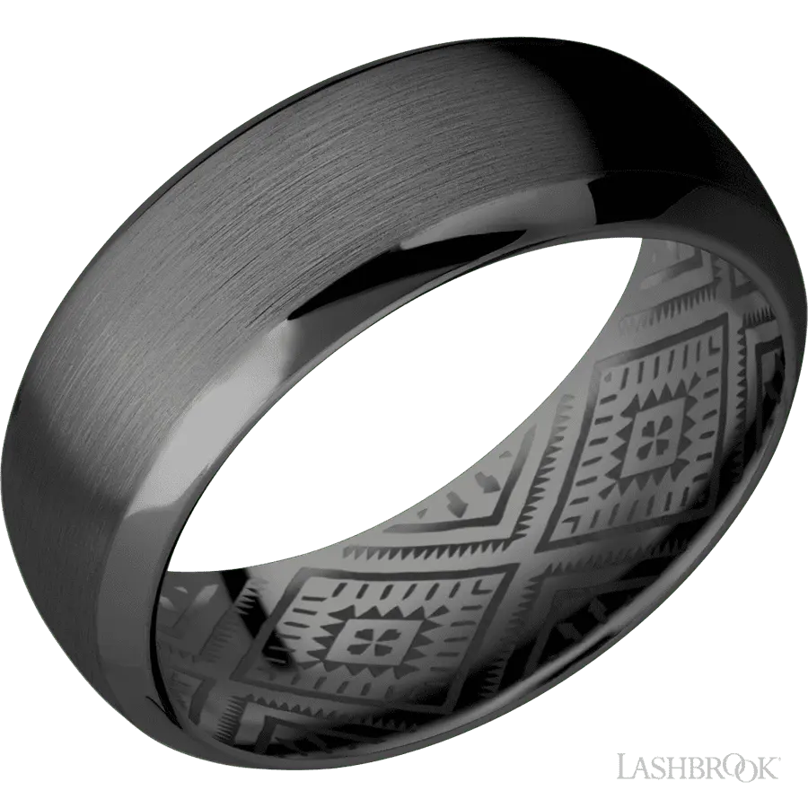 8 mm wide Domed Bevel Zirconium band.