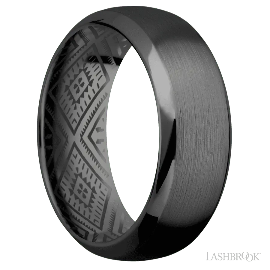8 mm wide Domed Bevel Zirconium band.