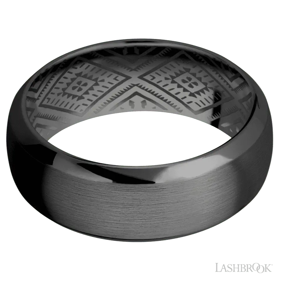 8 mm wide Domed Bevel Zirconium band.