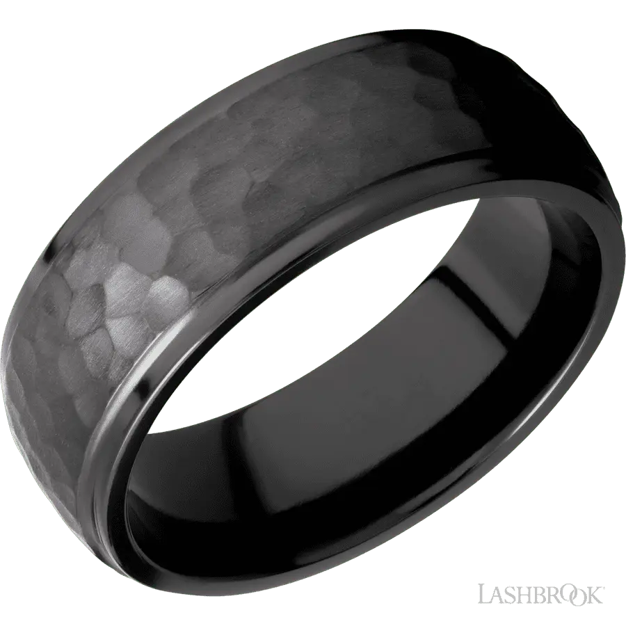 8 mm wide Domed Stepped Down Edges Zirconium band.
