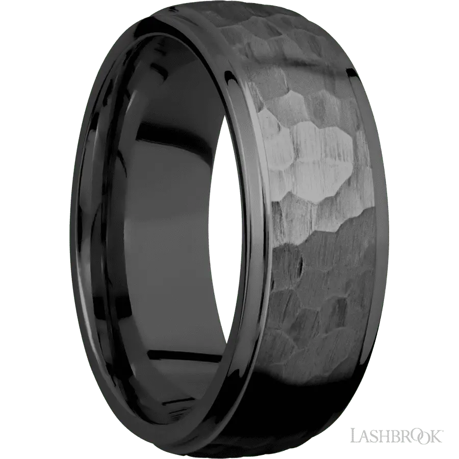 8 mm wide Domed Stepped Down Edges Zirconium band.