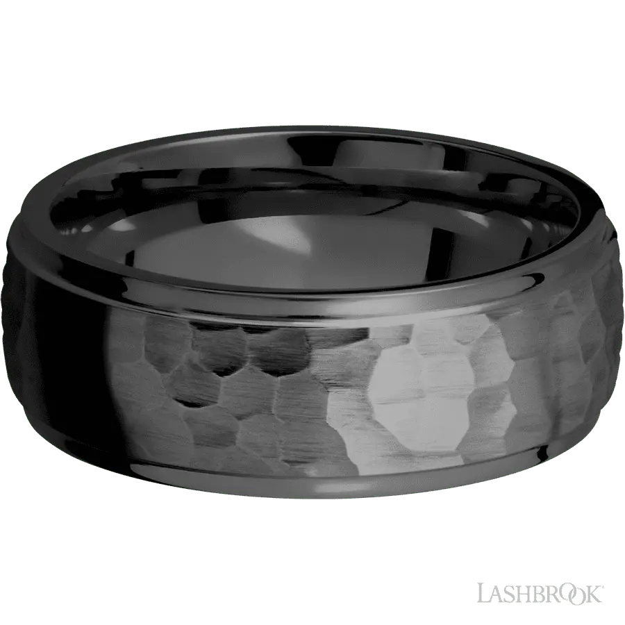 8 mm wide Domed Stepped Down Edges Zirconium band.