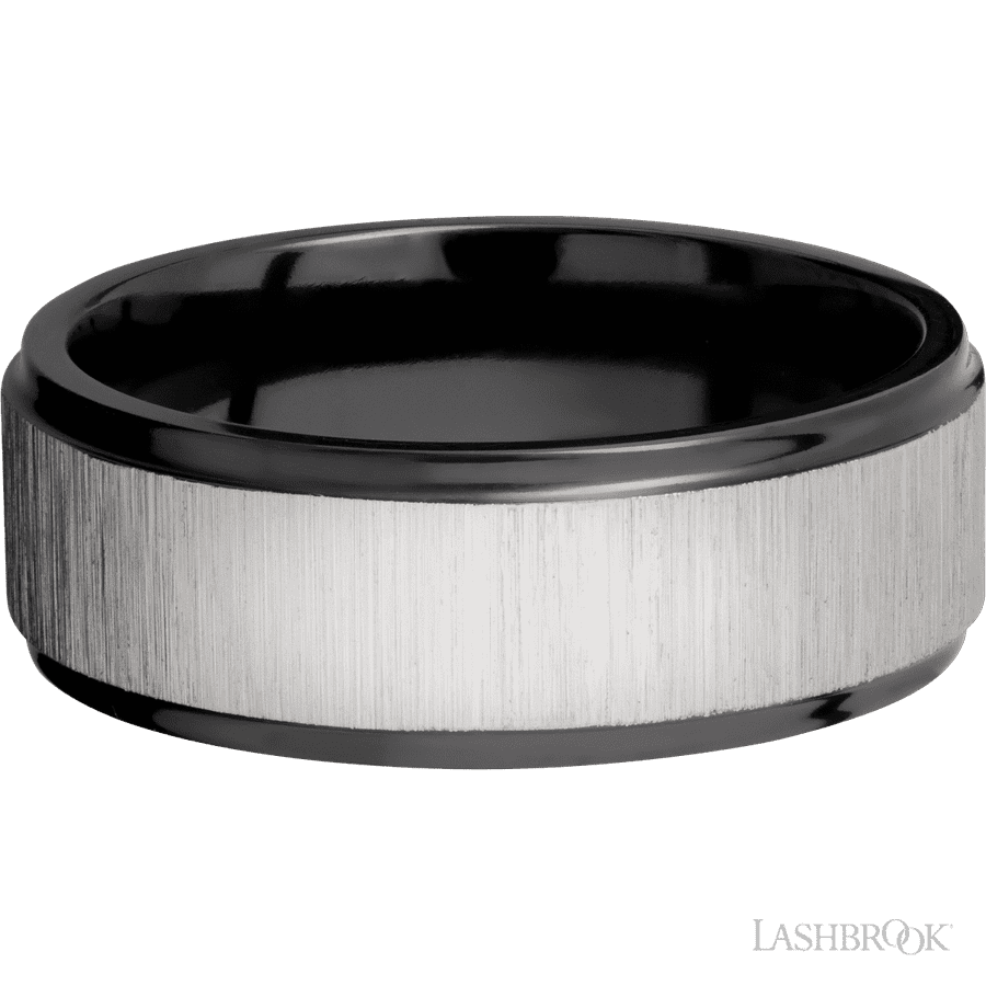8 mm wide Flat Grooved Edges Zirconium band.