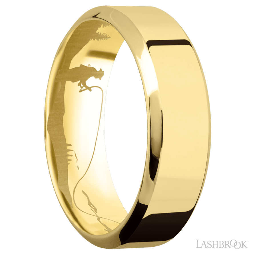 7 mm wide High Bevel 14K Yellow Gold band.