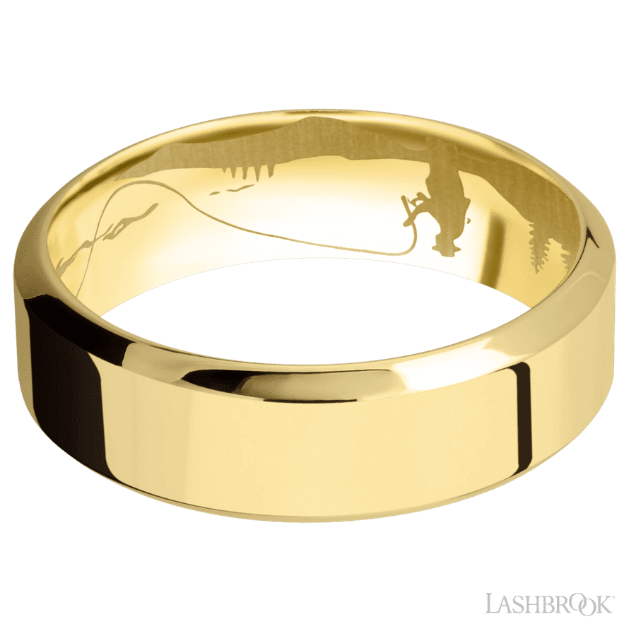 7 mm wide High Bevel 14K Yellow Gold band.