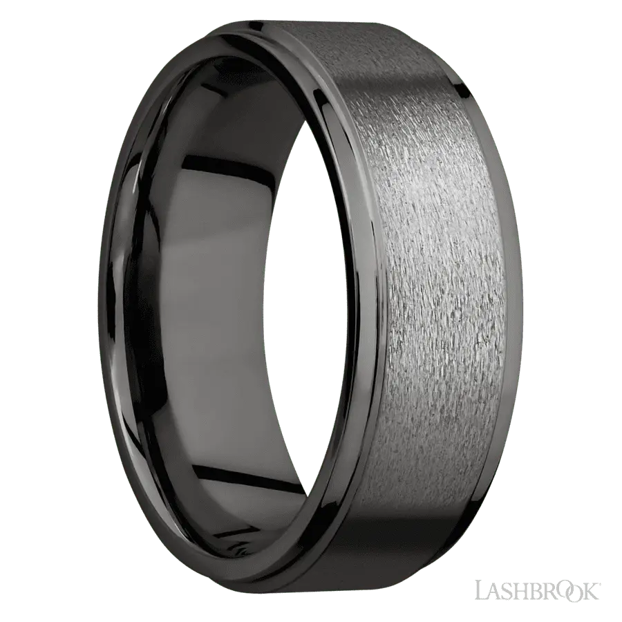 8 mm wide Flat Grooved Edges Tantalum Noir band.