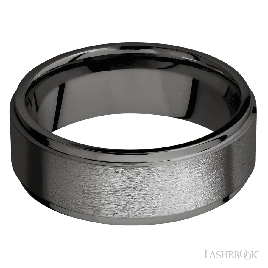 8 mm wide Flat Grooved Edges Tantalum Noir band.