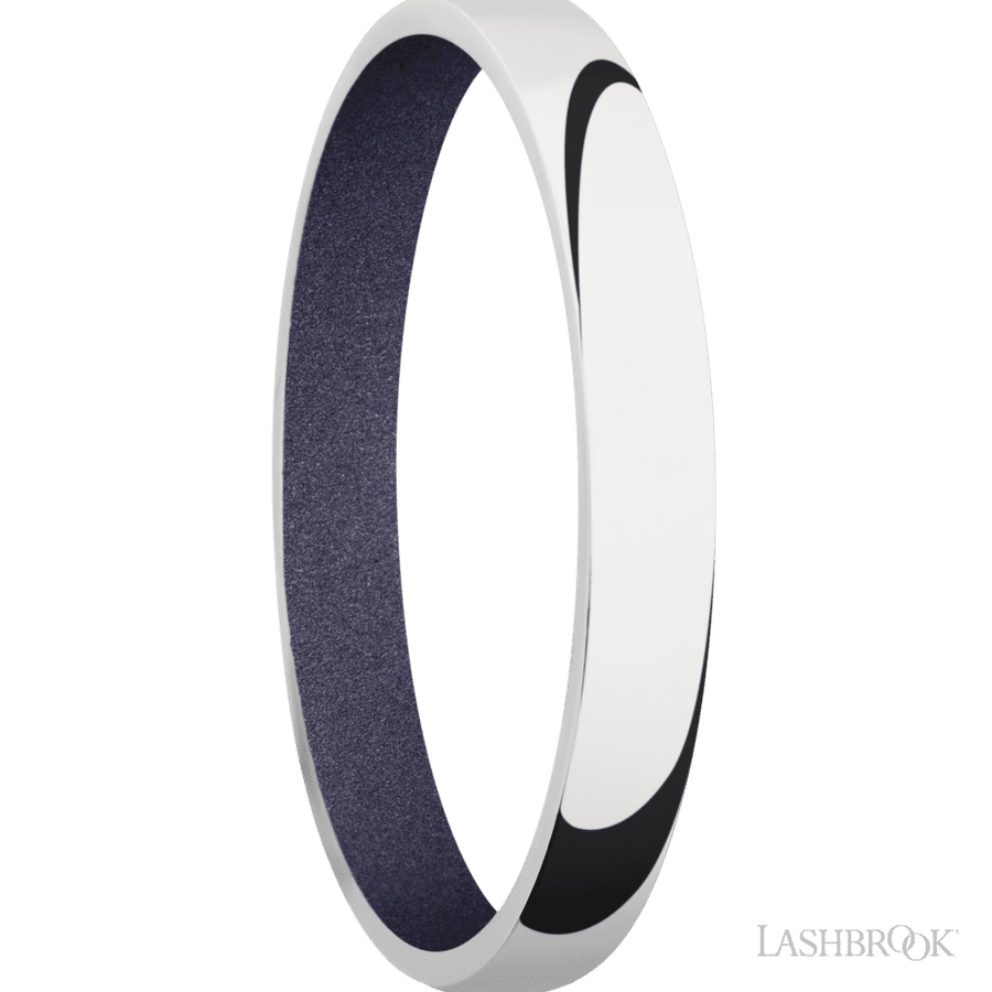 3 mm wide Domed 10K White Gold band featuring a Crushed Orchid sleeve.