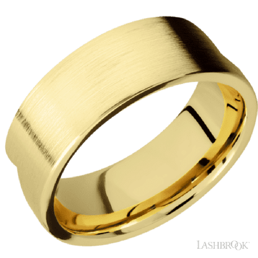 8 mm wide Flat 14K Yellow Gold band featuring a Sapele sleeve.