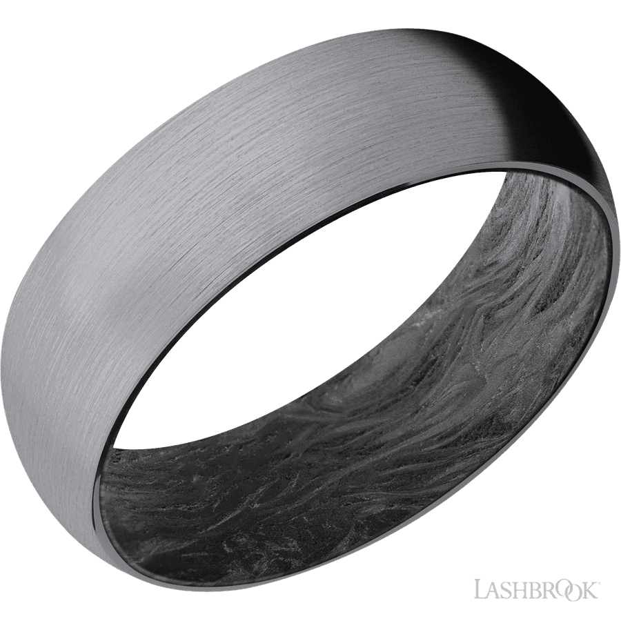7 mm wide Domed Tantalum band featuring a Forged Carbon Fiber sleeve.
