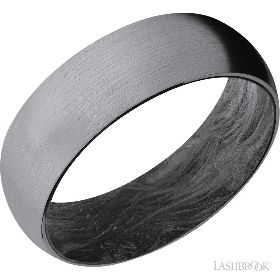 7 mm wide Domed Tantalum band featuring a Forged Carbon Fiber sleeve.