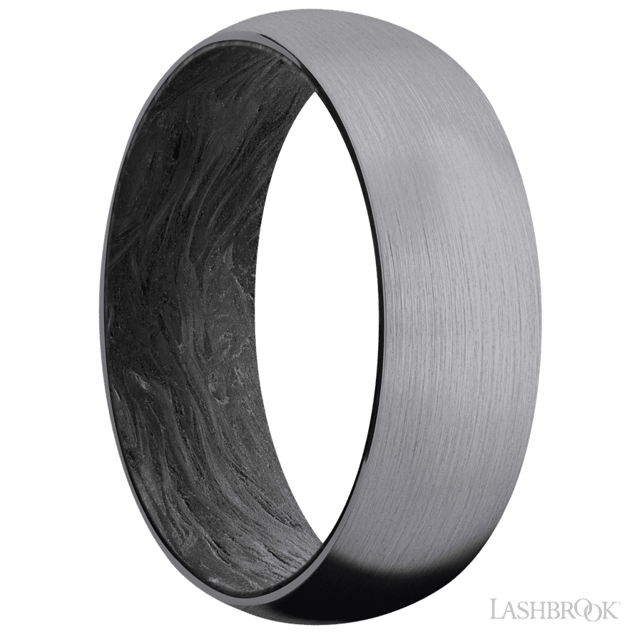 7 mm wide Domed Tantalum band featuring a Forged Carbon Fiber sleeve.