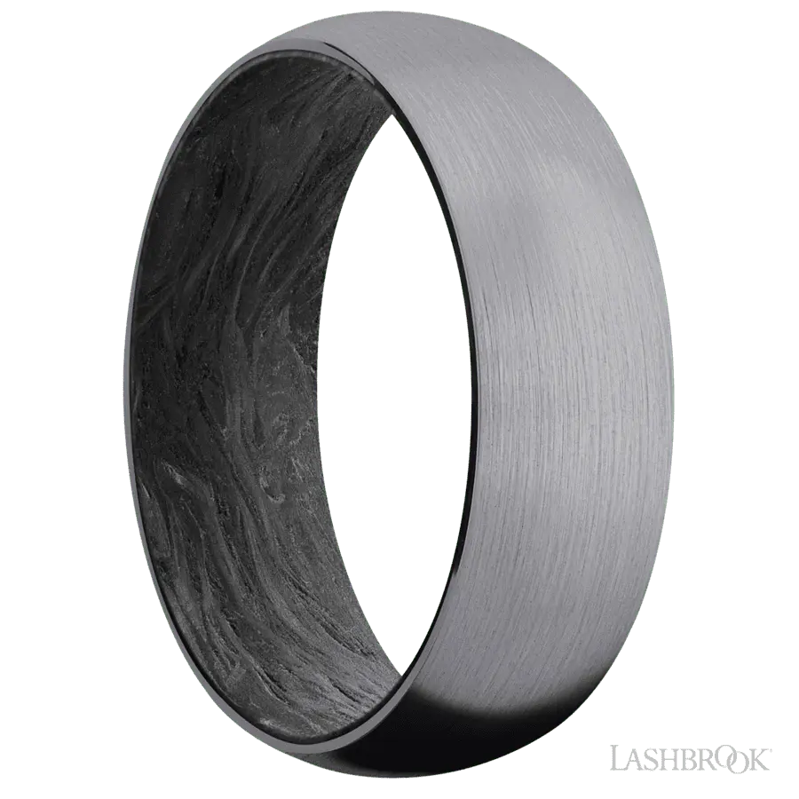 7 mm wide Domed Tantalum band featuring a Forged Carbon Fiber sleeve.