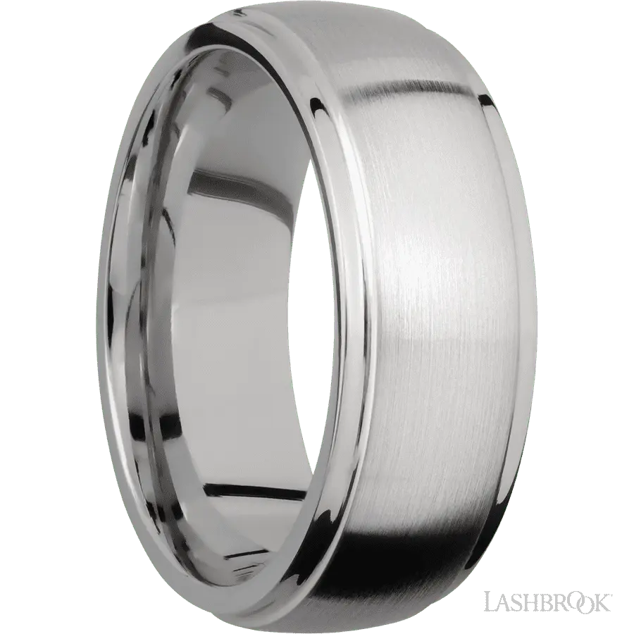 8 mm wide Domed Stepped Down Edges Titanium band.