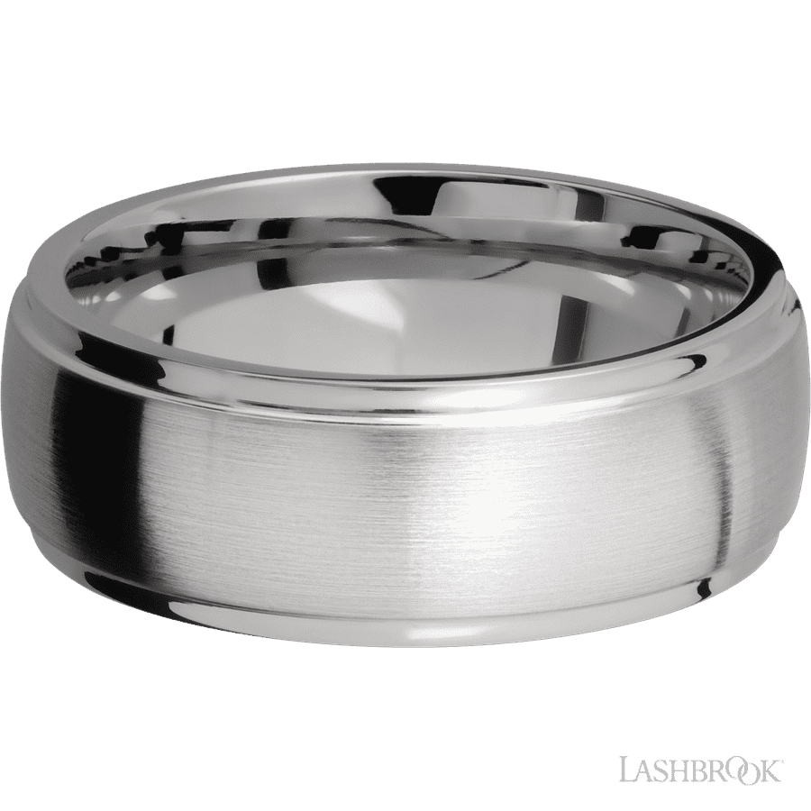8 mm wide Domed Stepped Down Edges Titanium band.