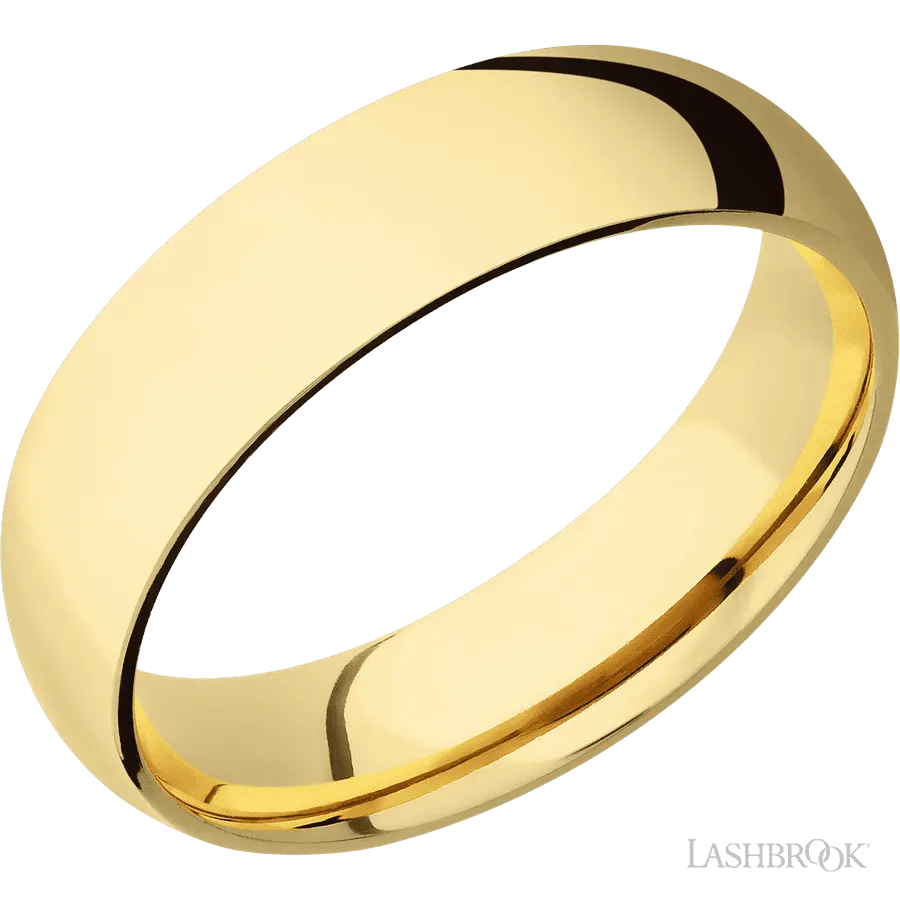 6 mm wide Domed 10K Yellow Gold band.