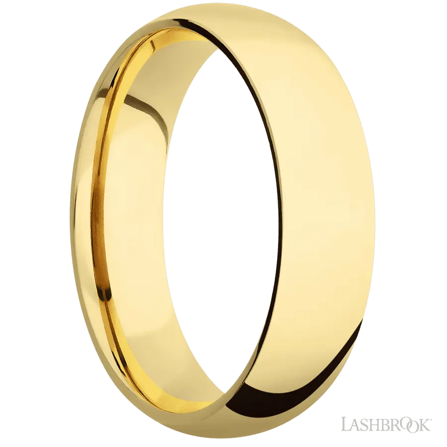 6 mm wide Domed 10K Yellow Gold band.